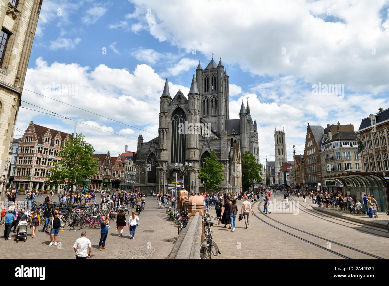 Ghent, Belgium June 21, 2019 St. Nicholas Church, one of the most