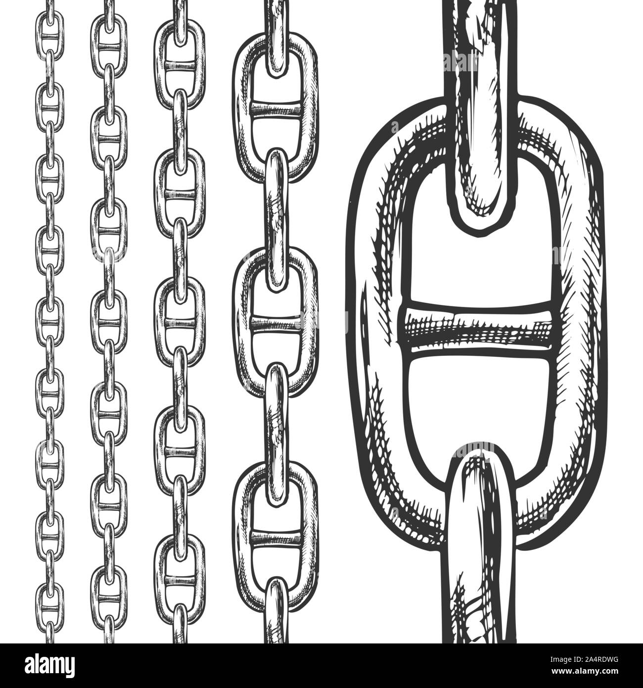 Chain And Links Seamless Pattern In Different Scale Vector Stock Vector