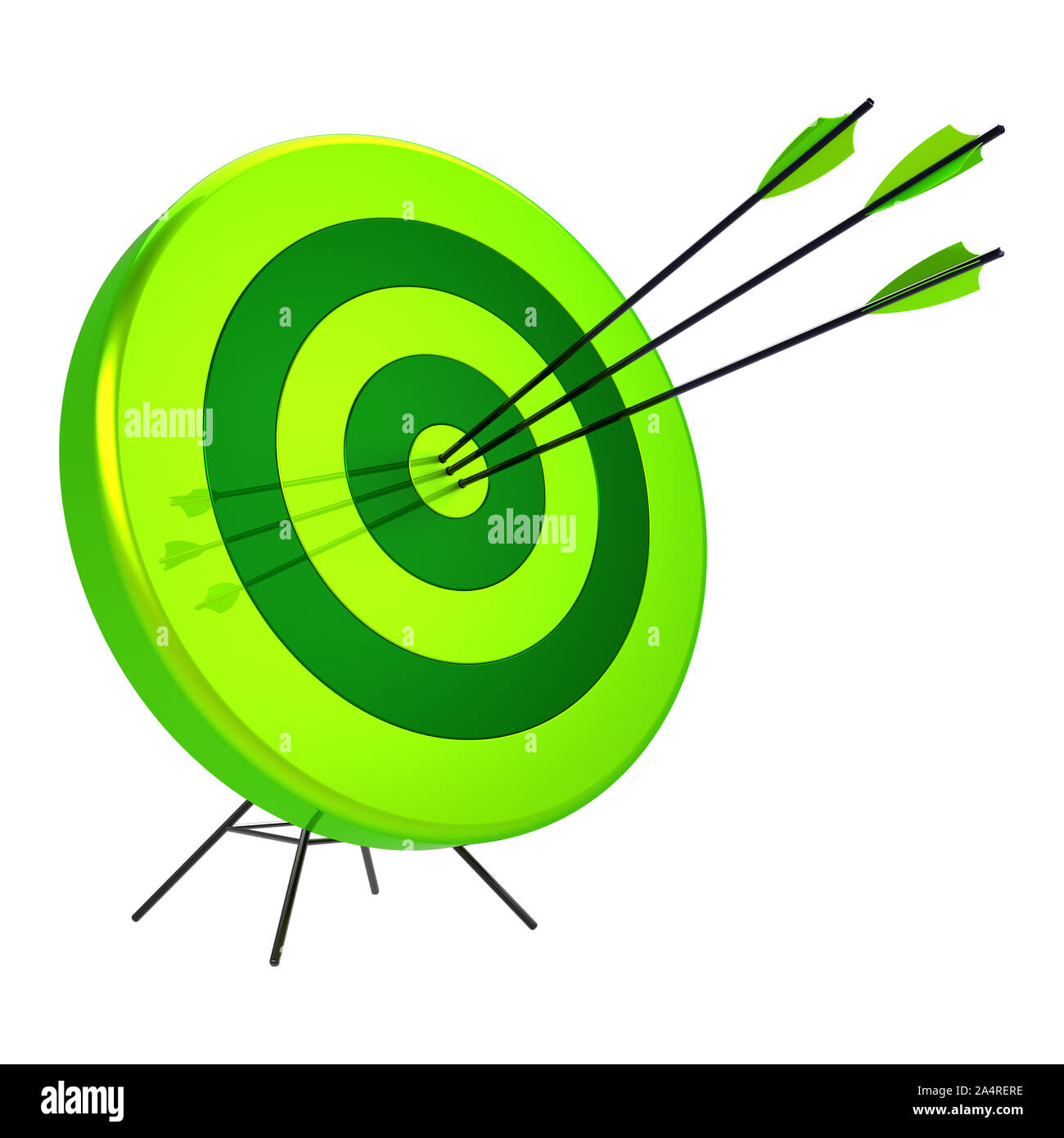Green target precision hit by three arrows bull'seye bullseye archery