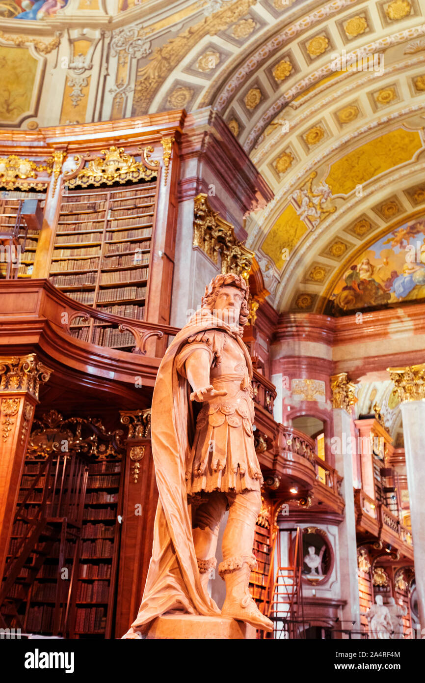 The ancient interior of the Austrian National Library in Vienna. Stock Photo