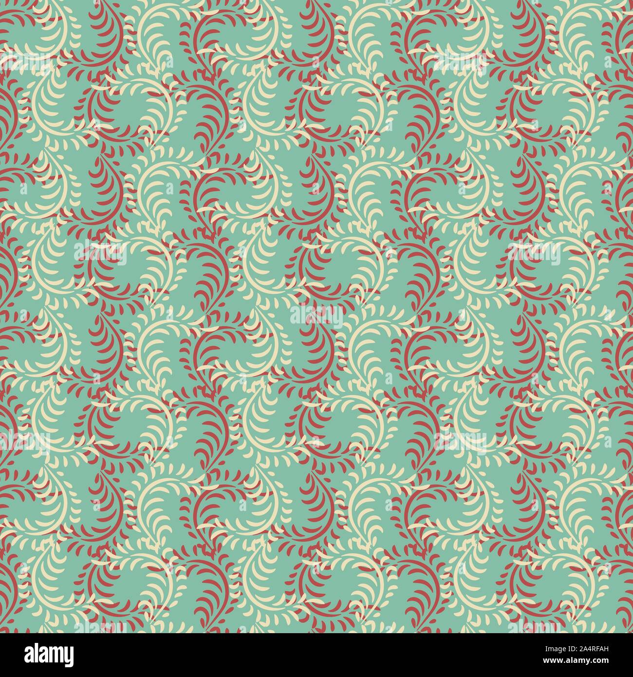 seamless vector pattern with two colores of leaveson a mint green background Stock Vector