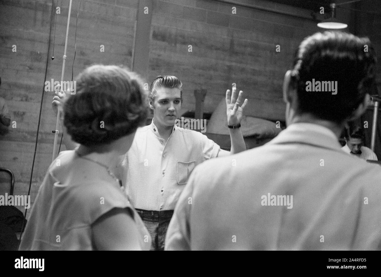 Elvis Presley backstage with fans at the University of Dayton Fieldhouse, May 27, 1956. Stock Photo