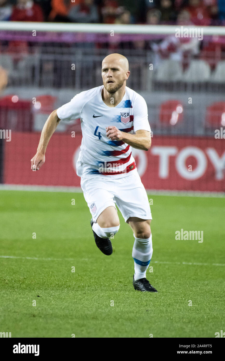 Toronto, Canada. 15th Oct, 2019. Michael Bradley (4) seen in action during the Nations League qualifier game between Canada and USA at Bmo field in Toronto.(Final score; Canada 2:0 USA) Credit: SOPA Images Limited/Alamy Live News Stock Photo
