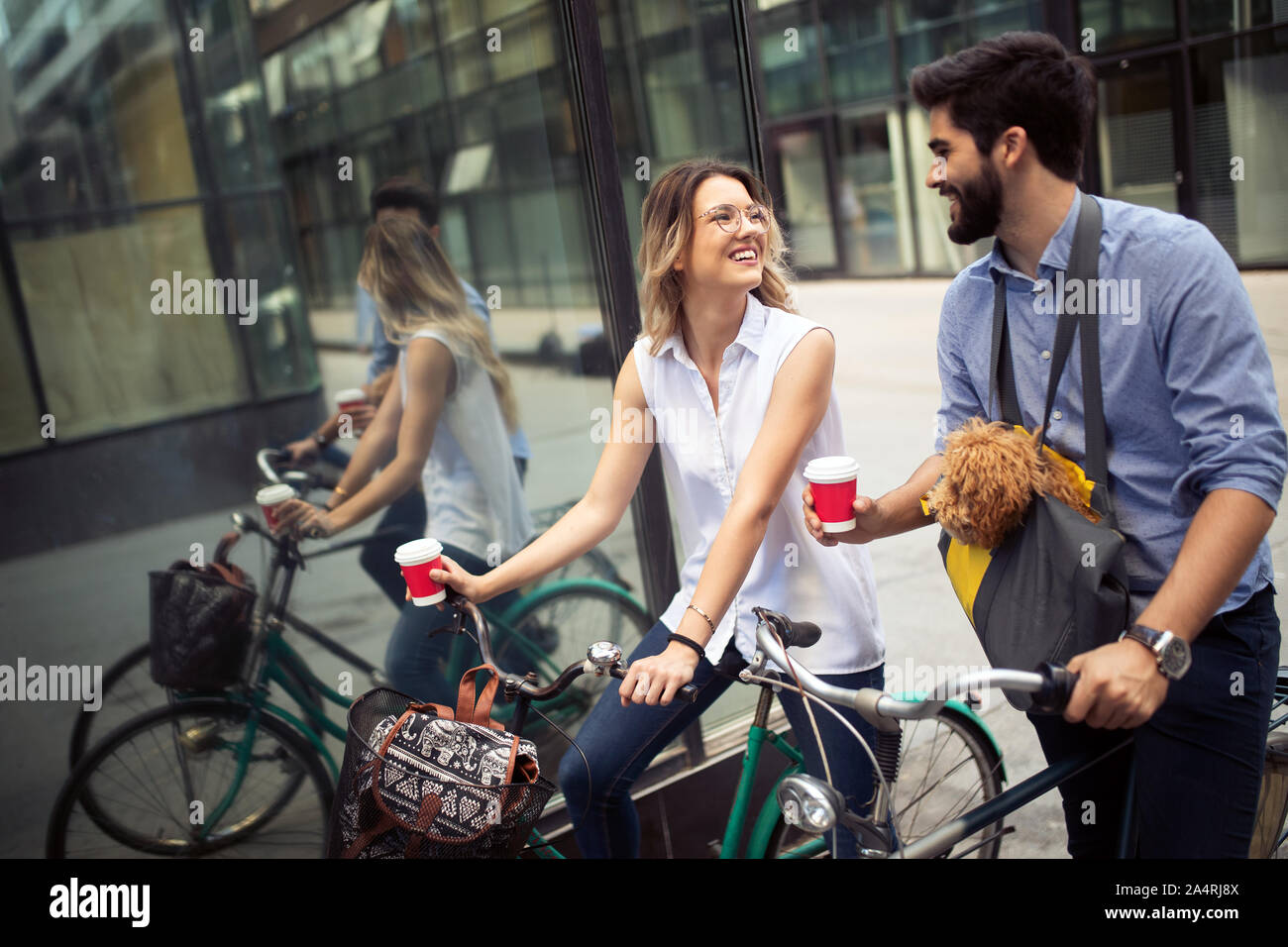 Couple in love with dog walking and smiling outdoor Stock Photo - Alamy