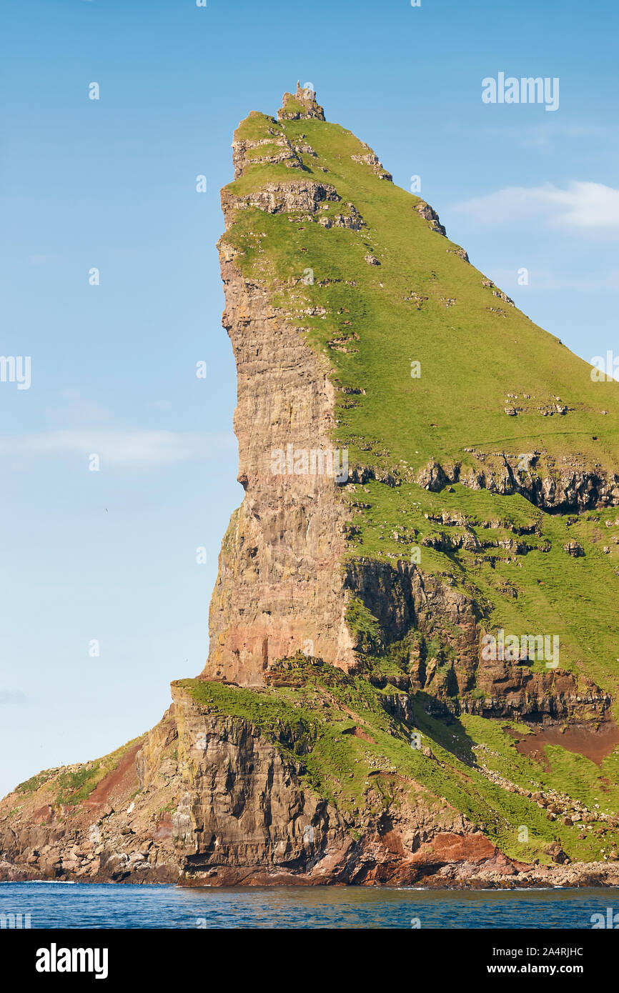 Faroe islands green coastline landscape in Vagar island. Seascape Stock ...