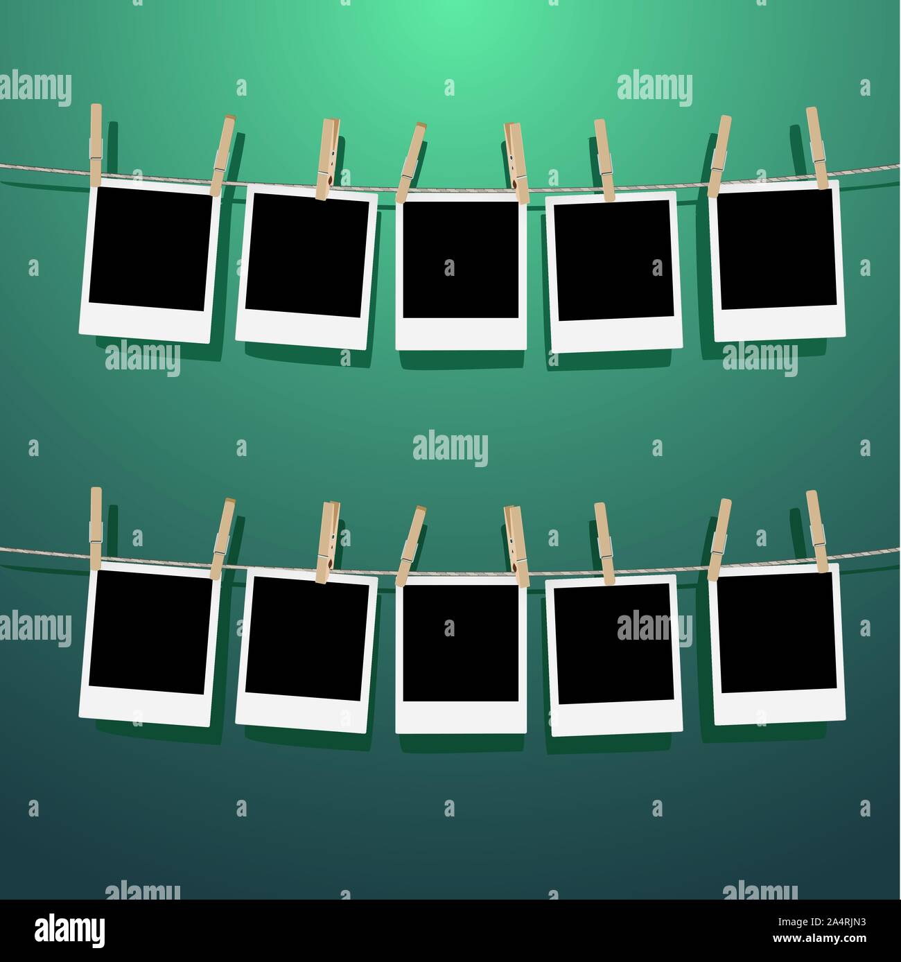 Retro photo frames hung on a rope with wooden clothespins Stock Vector ...