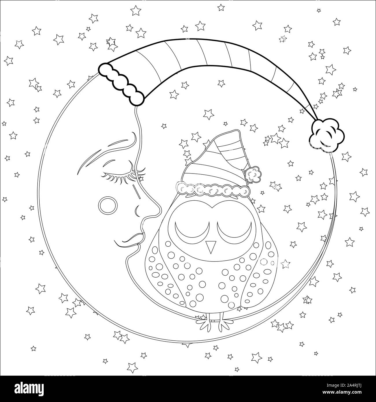 Moon Adult Coloring Pages - Coloring Book For Adult And Older Children Coloring Page With An Owl On The Moon Among The Stars 2A4RJTJ 