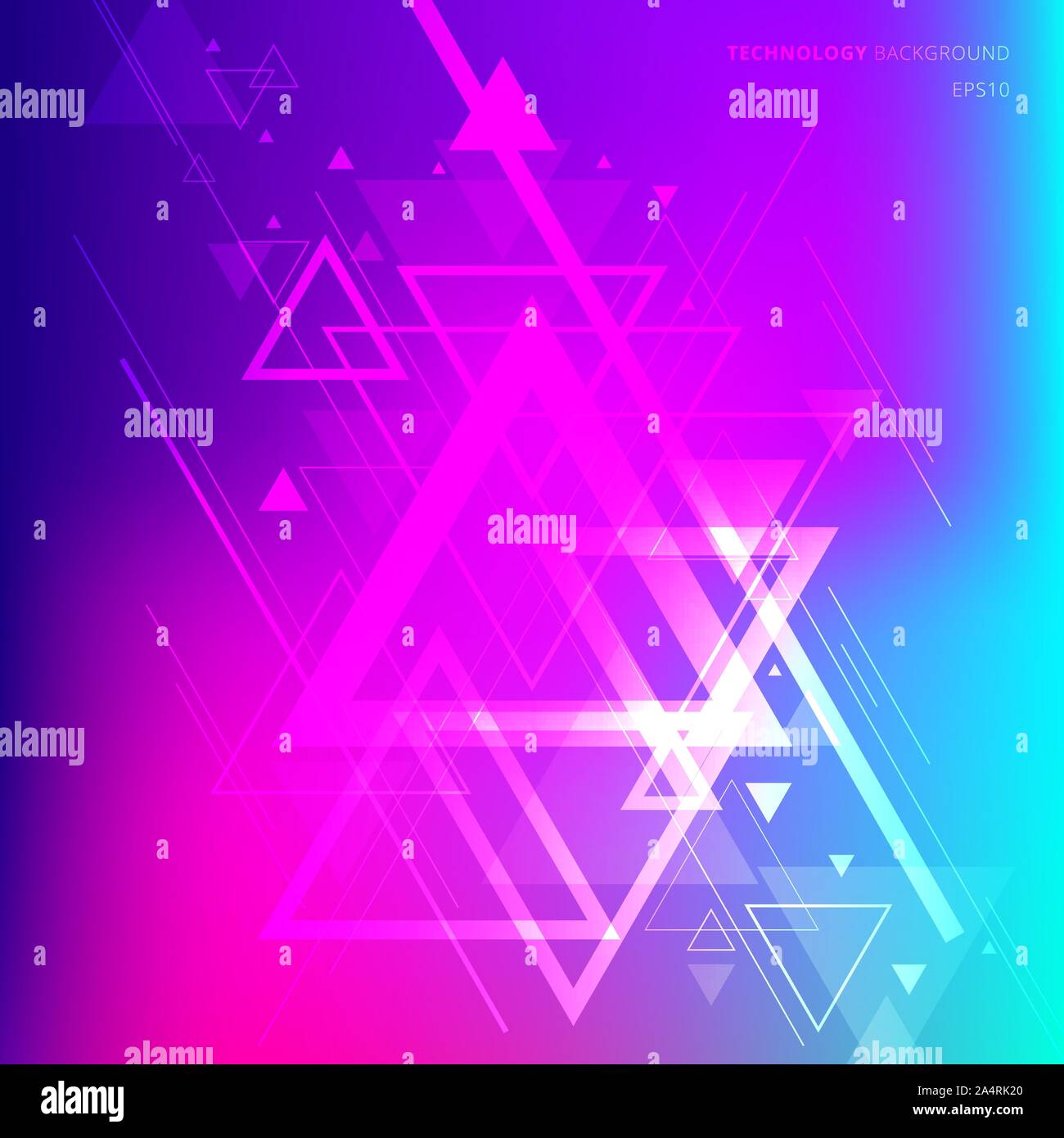 Abstract technology futuristic geometric triangles overlapping on vibrant gradient background. Vector illustration Stock Vector