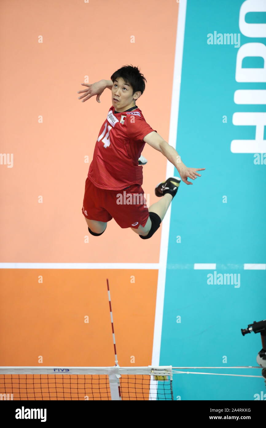 Hiroshima, Japan. 15th Oct, 2019. Yuki Ishikawa of Japan during the 2019 FIVB Volleyball Men's World Cup Third Round match between Japan and Canada at Hiroshima Green Arena in Hiroshima, Japan, October 15, 2019. Credit: Kiyoshi Sakamoto/AFLO/Alamy Live News Stock Photo