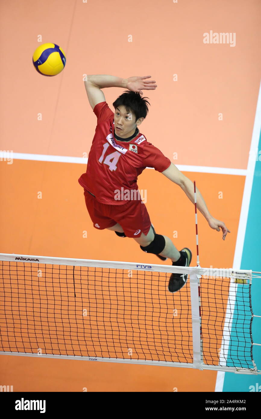 Hiroshima, Japan. 15th Oct, 2019. Yuki Ishikawa of Japan during the 2019 FIVB Volleyball Men's World Cup Third Round match between Japan and Canada at Hiroshima Green Arena in Hiroshima, Japan, October 15, 2019. Credit: Kiyoshi Sakamoto/AFLO/Alamy Live News Stock Photo