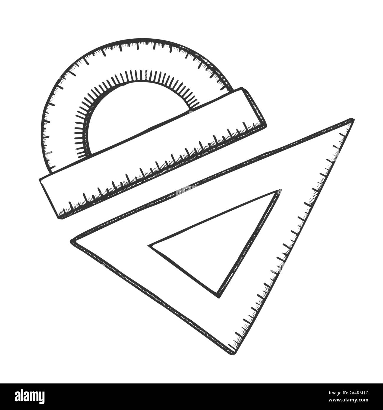 Ruler And Angle Protractor School Tools Ink Vector Stock Vector Image