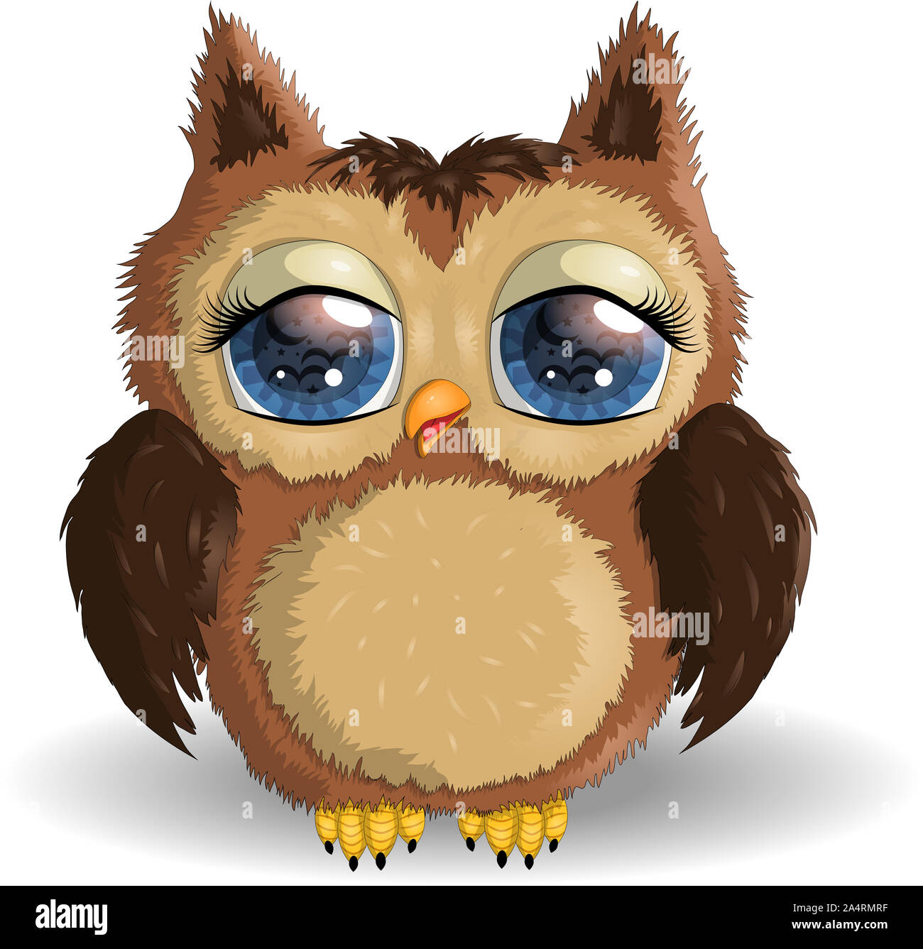 Sweet fluffy, shaggy owl-girl with long eyelashes, brown, natural. Stock Photo