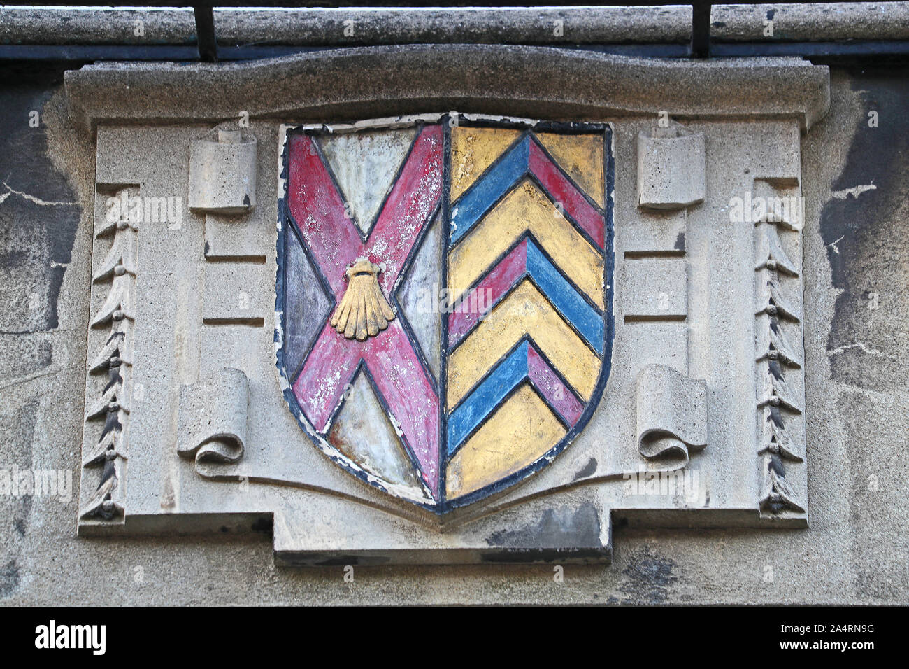 one of the variations of the coat of arms of Merton college Oxford a