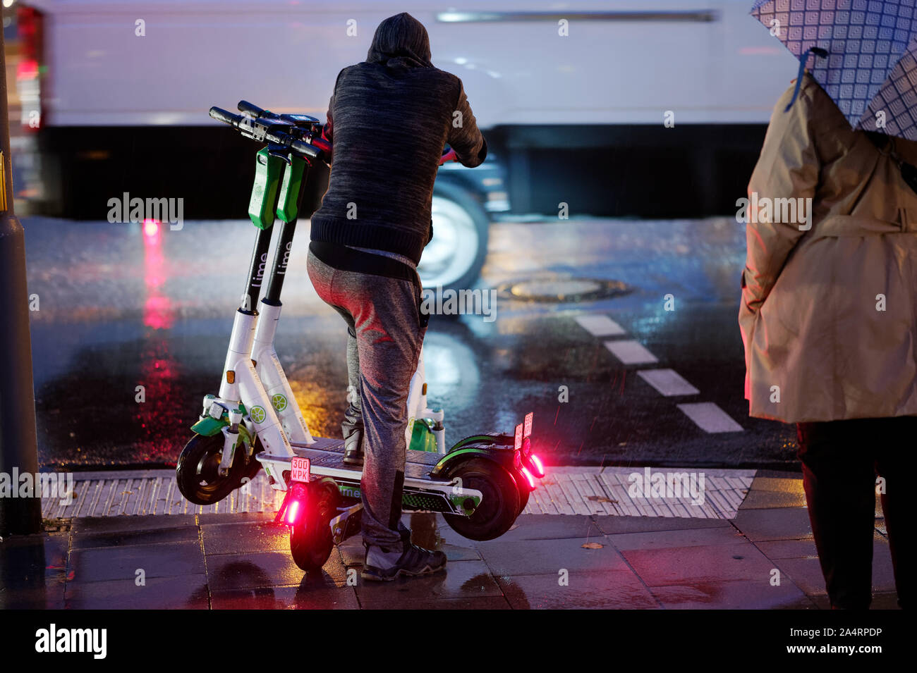 Cologne, Germany. 15th Oct, 2019. A "Juicer" transports e-scooters to their  location in the city centre. Before the beginning of the cold season, the  TÜV association asked the providers of electric scooters