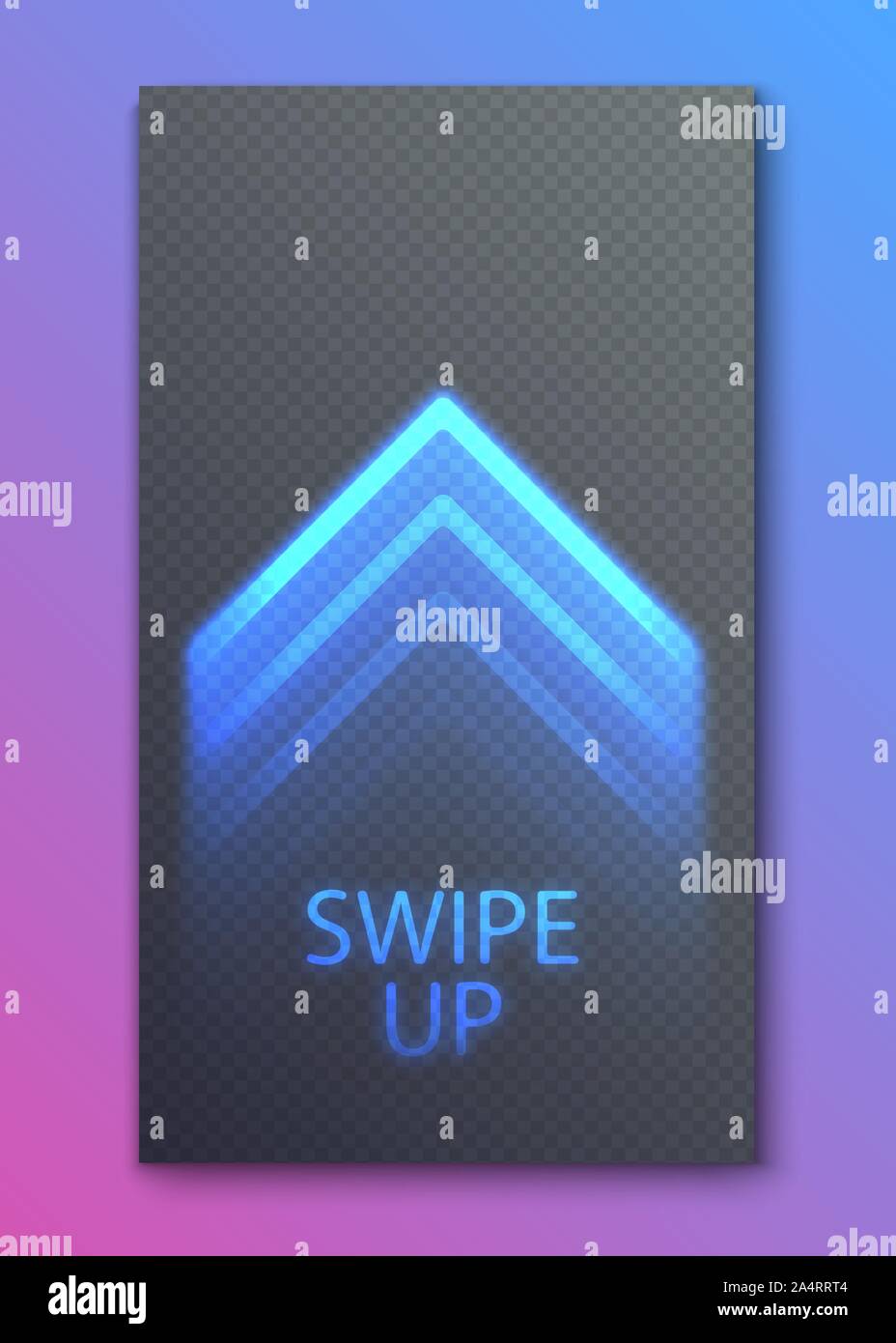 Swipe up, neon glowing arrow button for ui screen social media. Arrow web icon for advertising and marketing in social media application Stock Vector