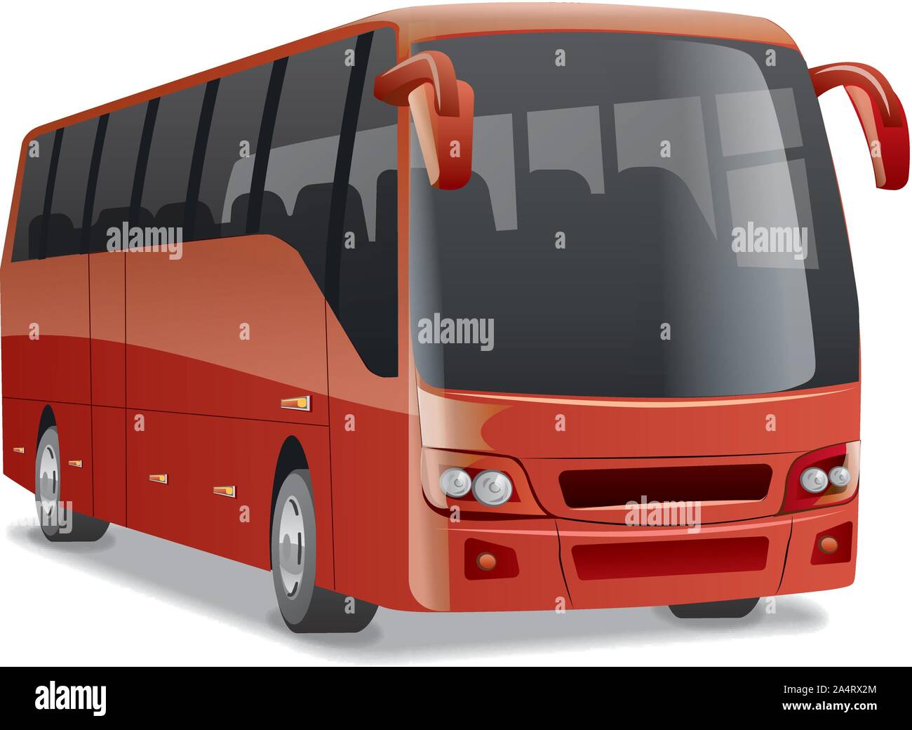 red new modern comfortable city bus on the road, no people Stock Vector