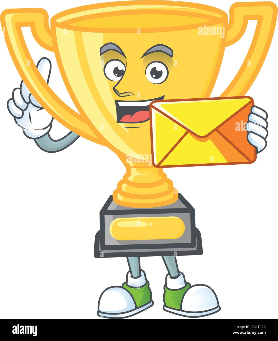 With envelope gold trophy for victory achievement award. Stock Vector