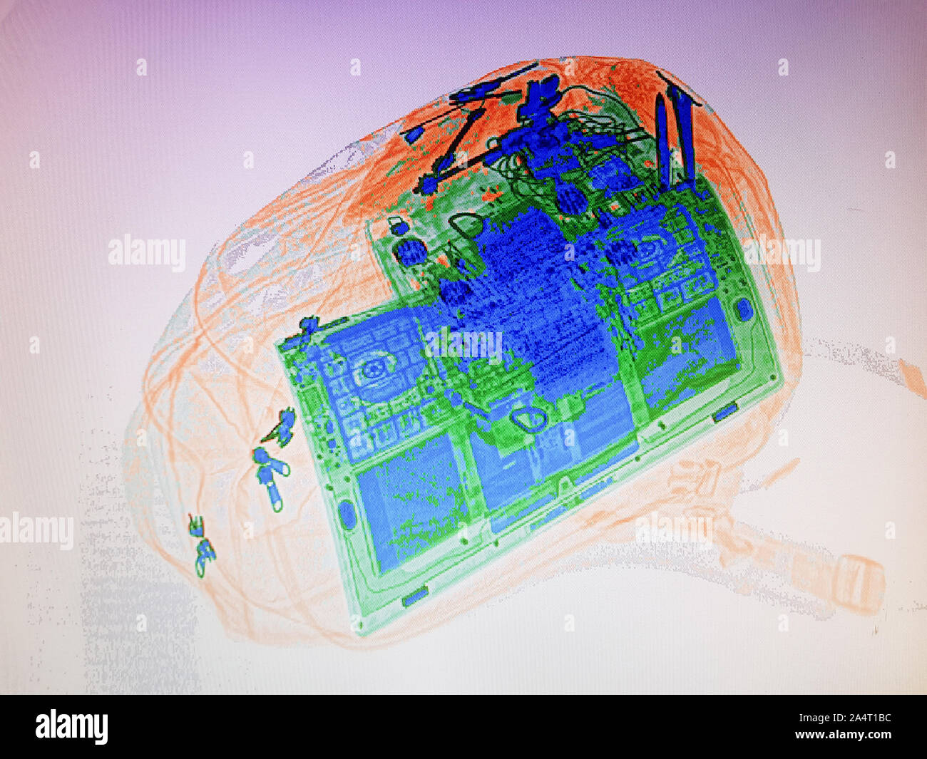 Passenger baggage inspection x-ray screen Stock Photo