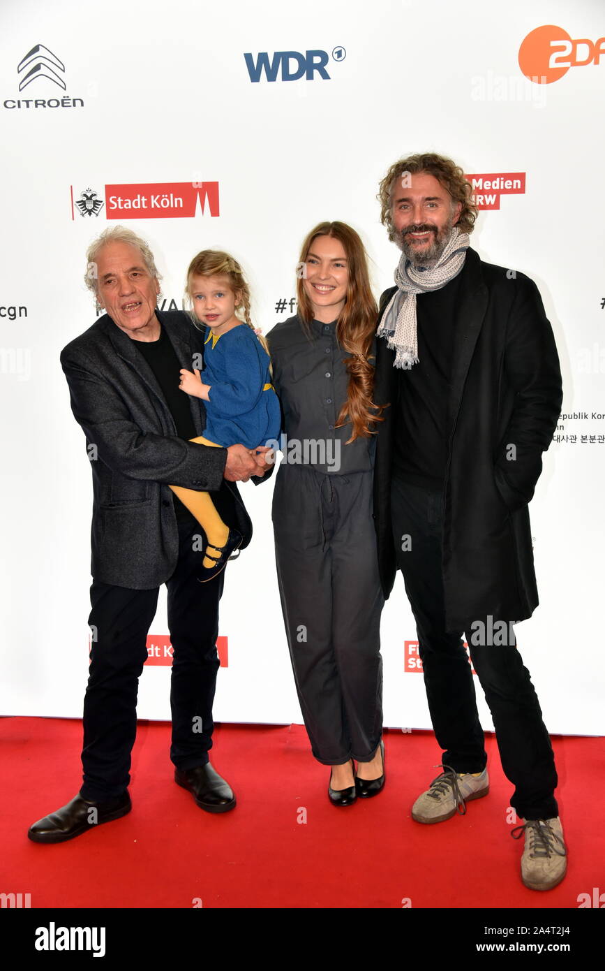 Cologne, Germany. 15th Oct, 2019. the US American director Abel Ferrara,  l-r, actor Anna Ferrara ( child ), Cristina Chiriac and film producer  Michael Weber come to screen the film " Tommaso "