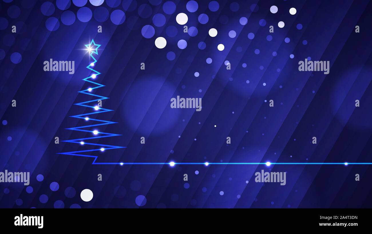 Merry Christmas light background. Vector illustration of abstract glowing neon colored Christmas tree over blue background for your design Stock Vector