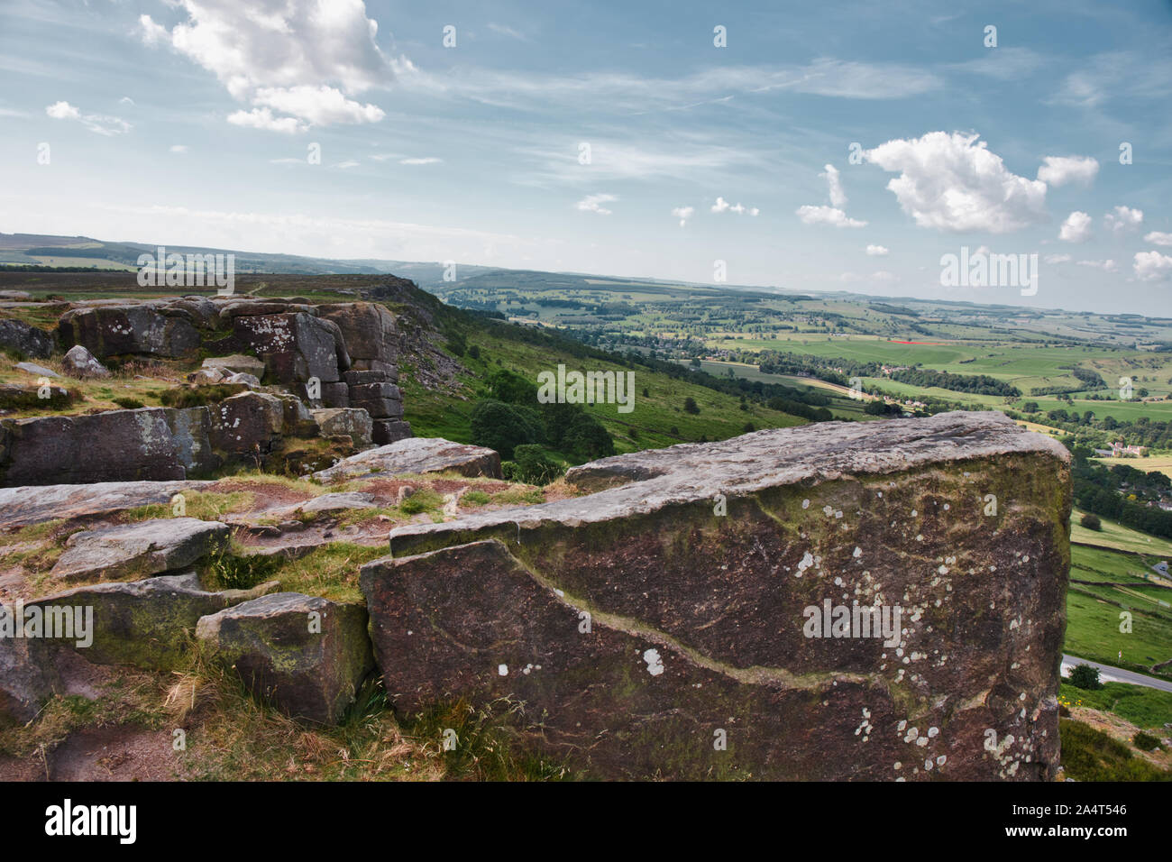 Pamoramic view from Curbar Edge escarpment in the Peak District National Park, Derbyshire, England Stock Photo