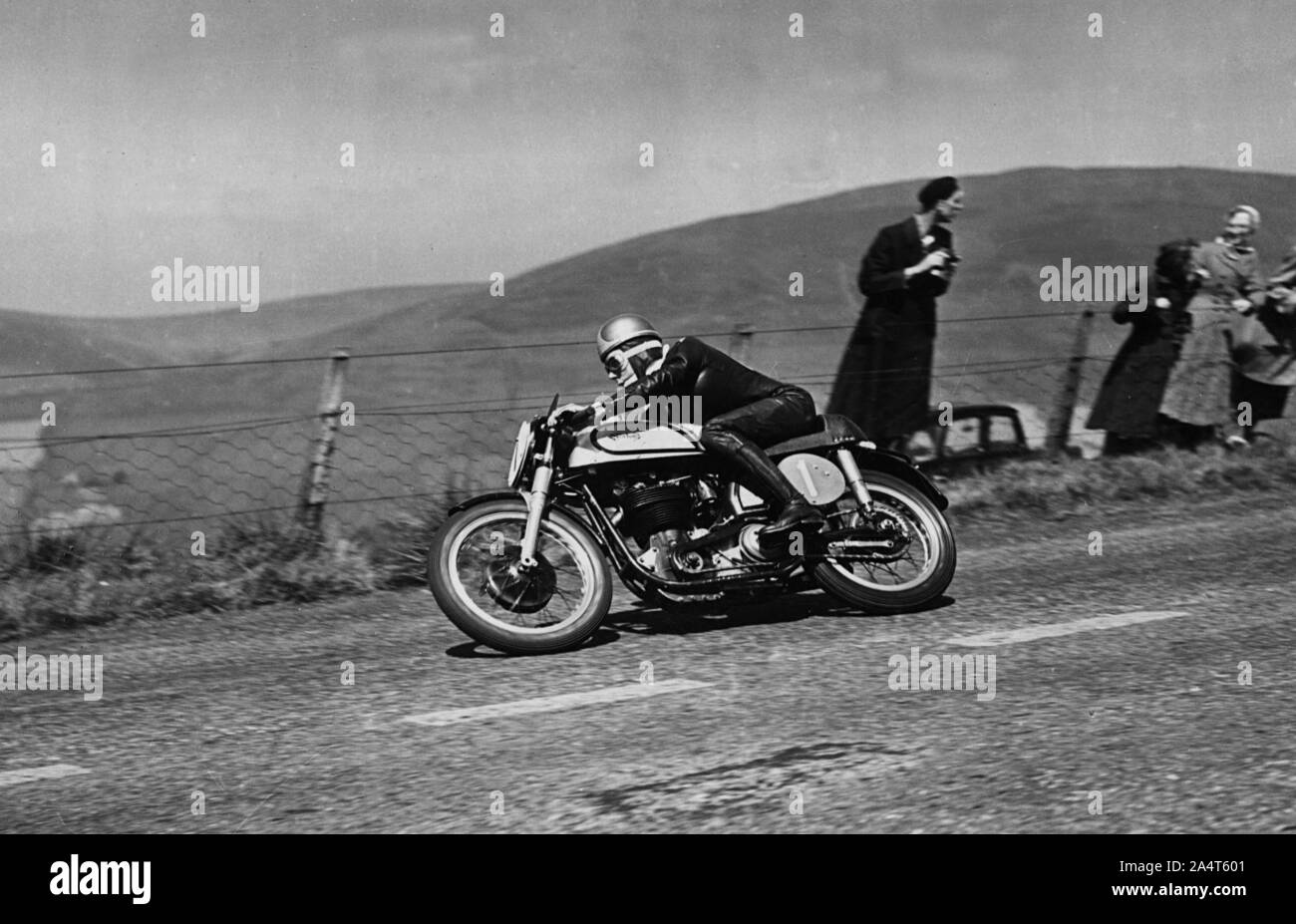 Norton, Geoff Duke, 1951 Isle of Man Tourist Tropy Race. Stock Photo