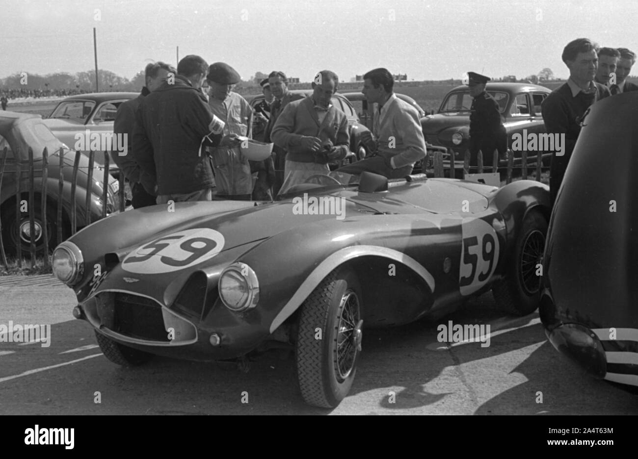 Aston Martin DB3S, Stirling Moss in paddock at Goodwood International