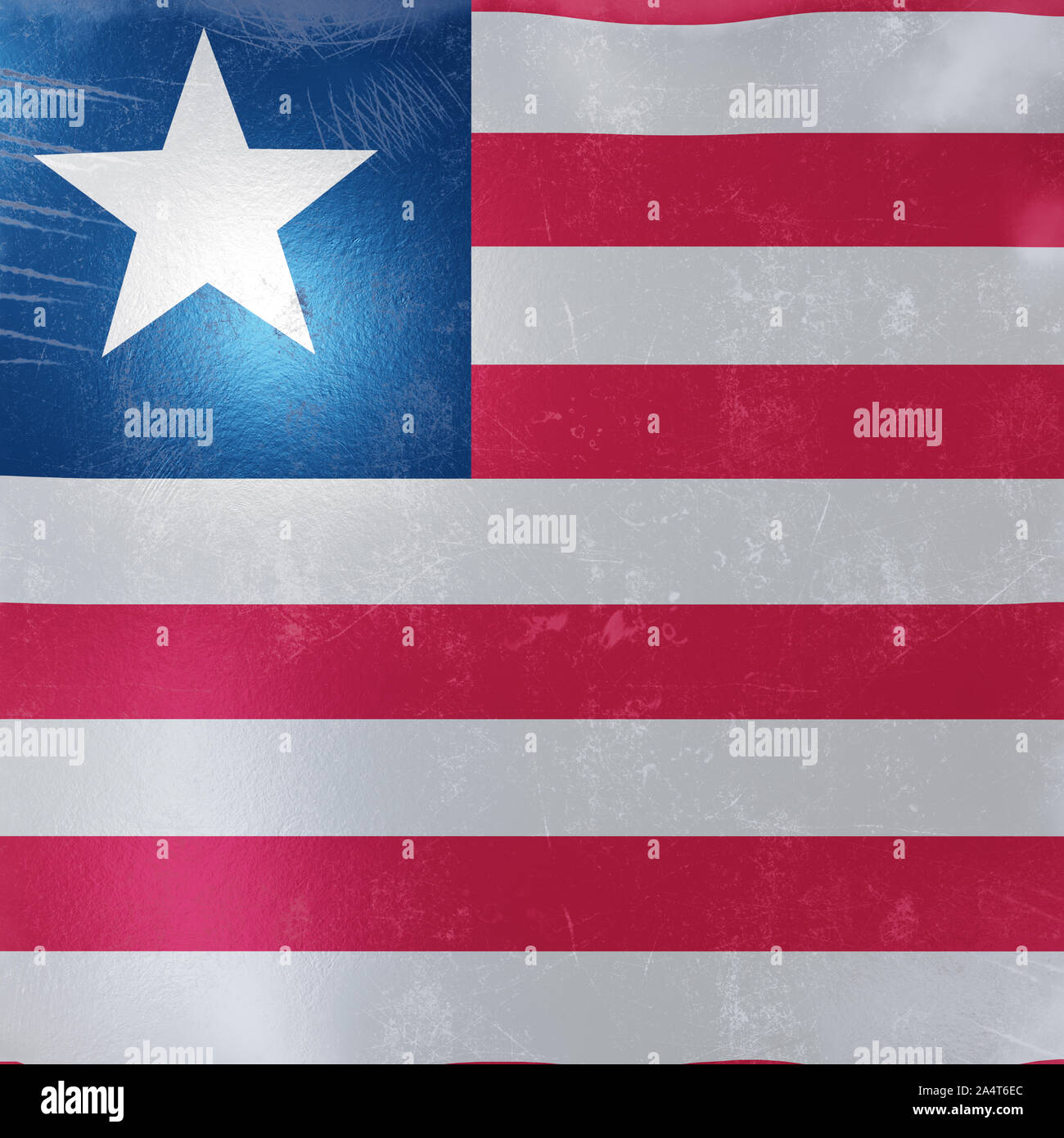 3d rendering of a rusty and old Liberia flag on a metallic surface ...