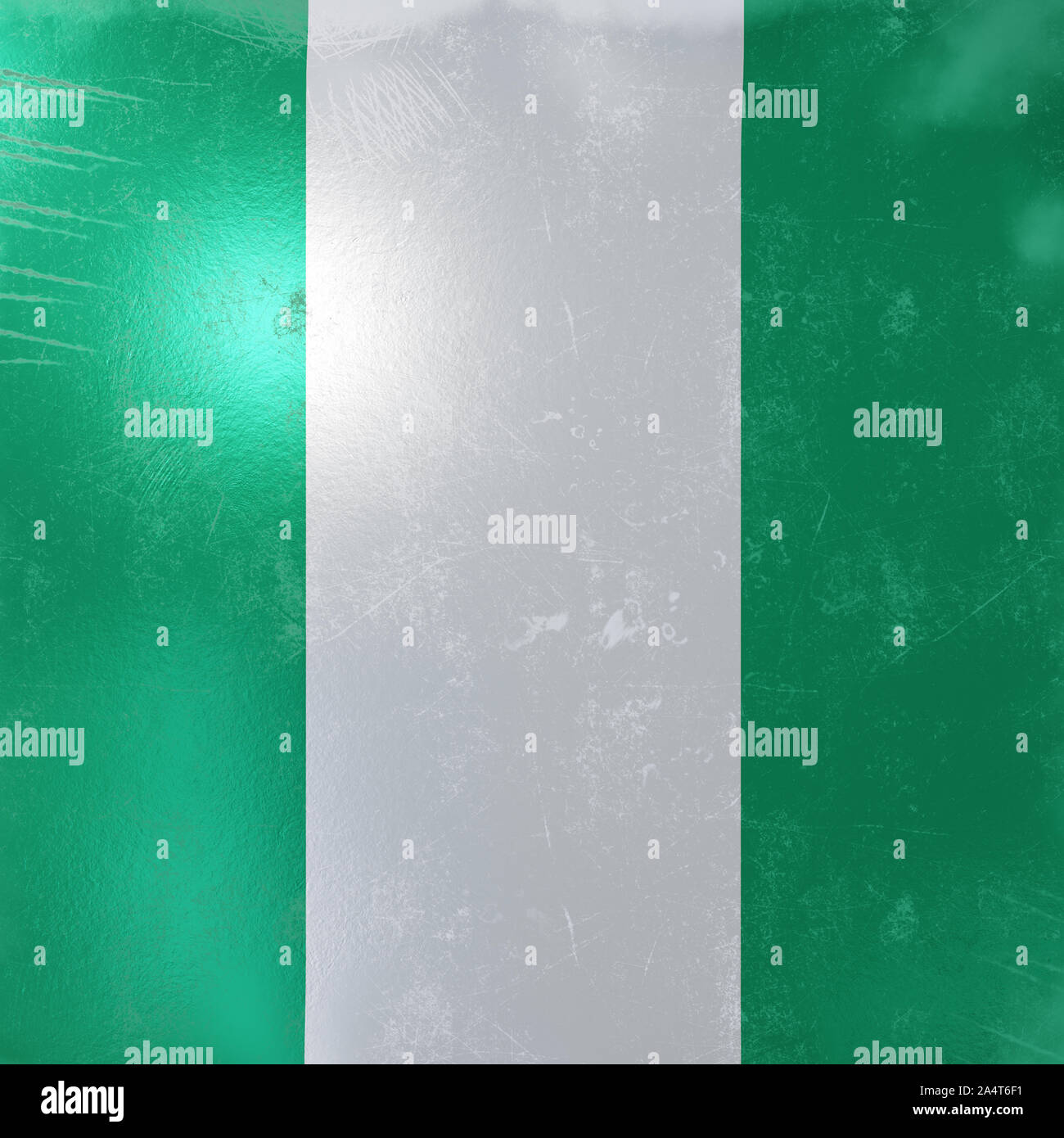 3d rendering of a rusty and old Nigeria flag on a metallic surface ...