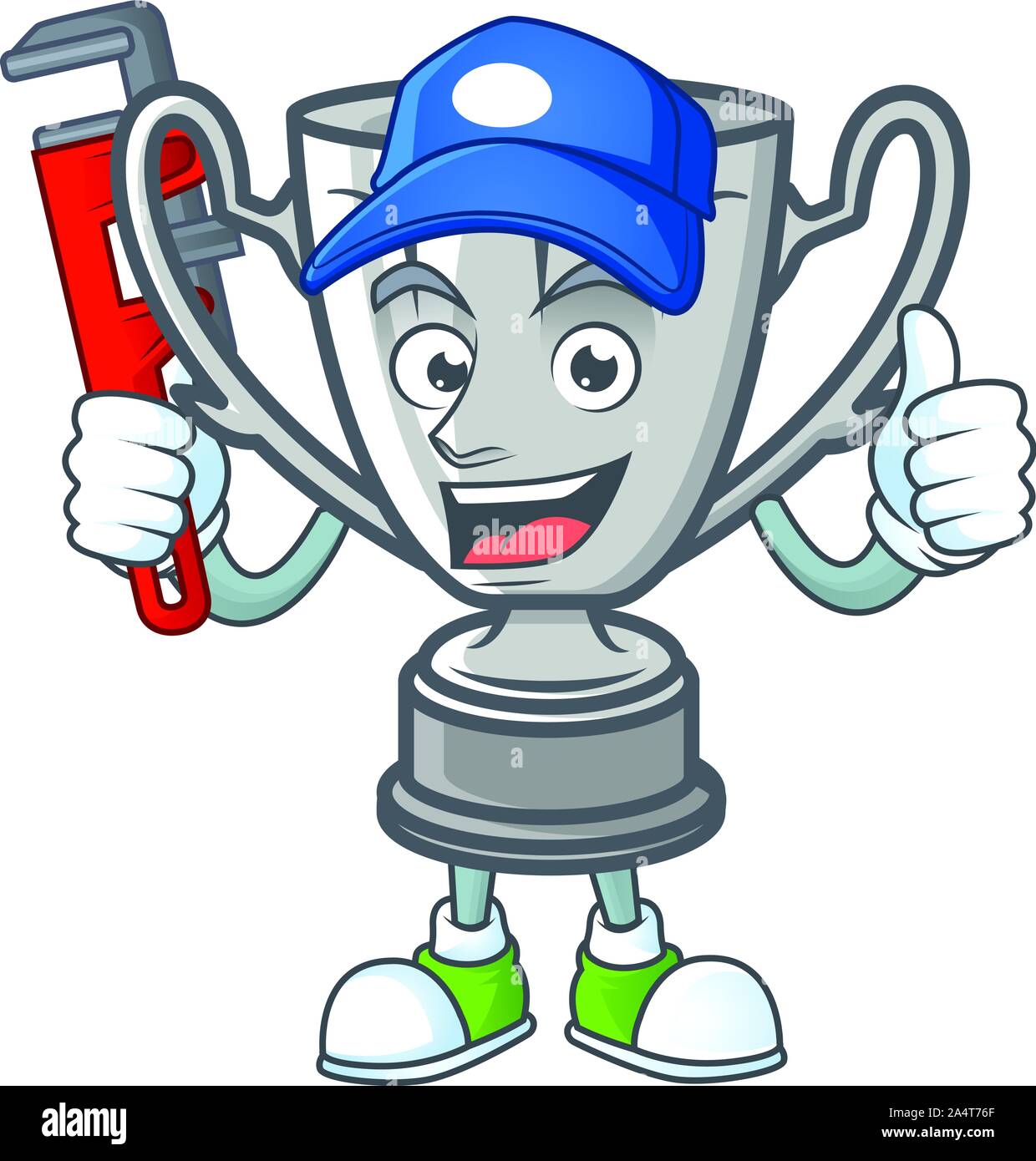 Plumber cartoon silver trophy on white background Stock Vector Image ...