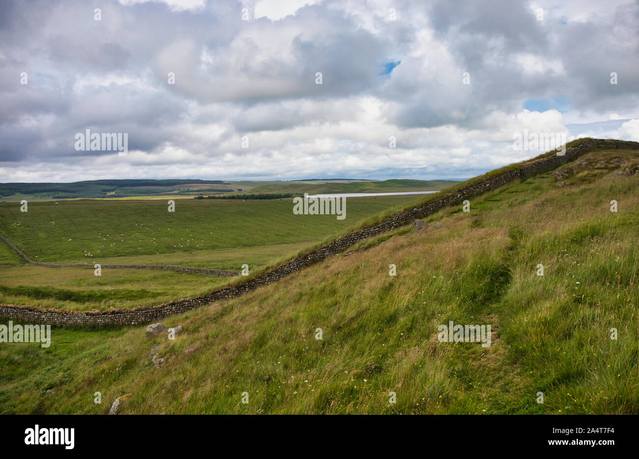 Hadrian's Wall near the Roman fort at Housesteads, Northumberland, England Stock Photo