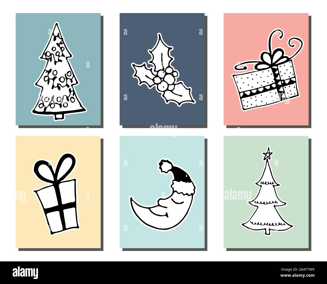Doodle Christmas cards Set. Cute hand drawn design elements for poster, baner, invitation card