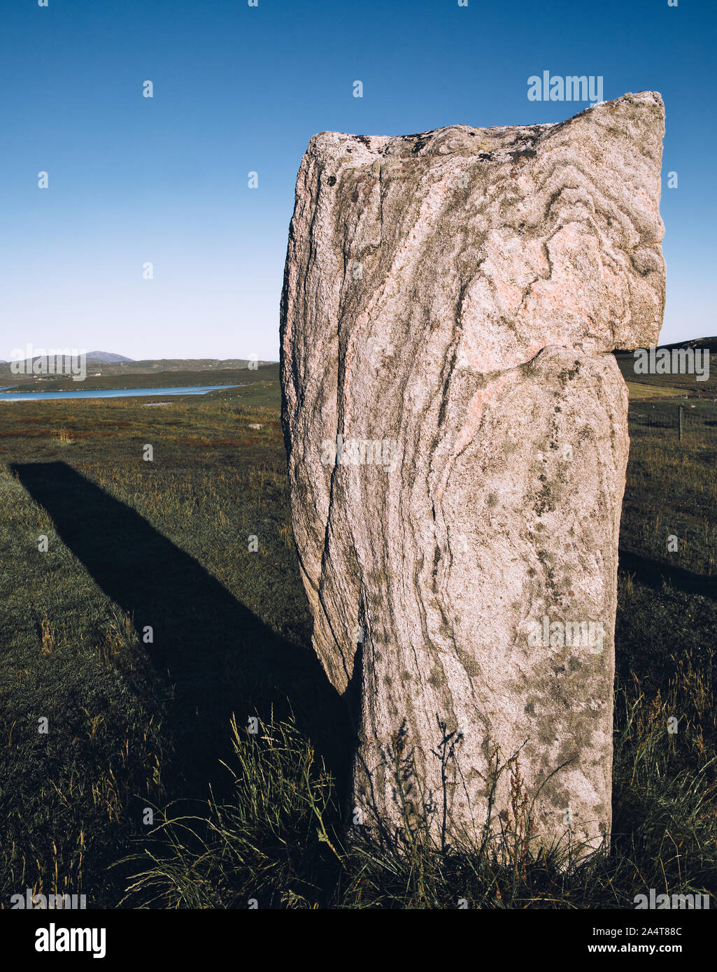 Megalithic standing stone of the Callanish I  stone circle, Isle of Lewis, Outer Hebrides, Scotland Stock Photo