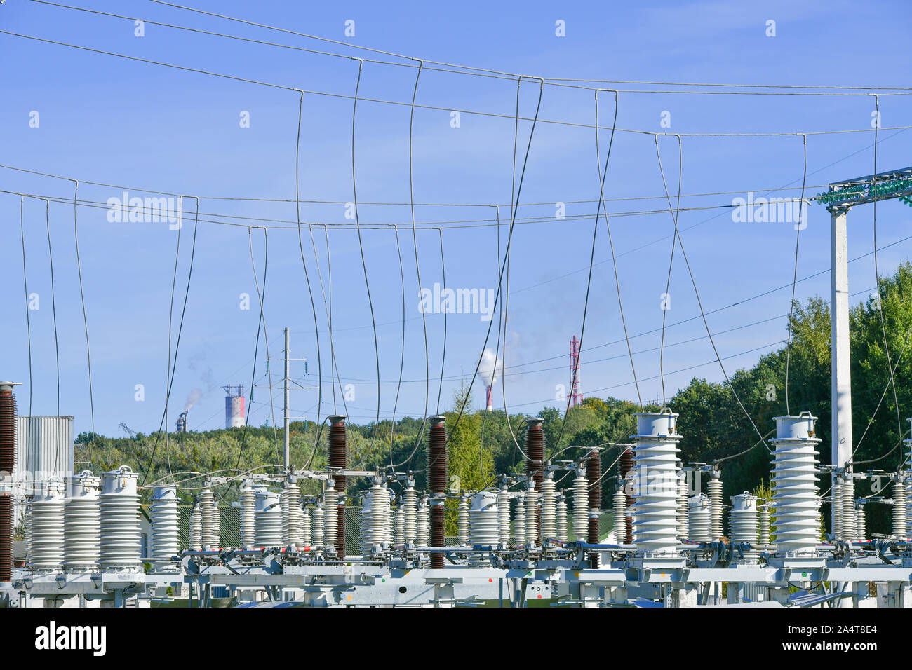 Electric power station transformer high-voltage equipment strategic object power unit. Power station transformer high-voltage equipment strategic Stock Photo
