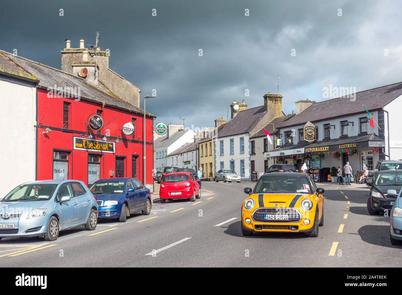 SHRULE, IRELAND - AUGUST 7, 2019: The N84 road runs through Shrule, a village and parish in County Mayo, Ireland, just north of the Galway border. Stock Photo