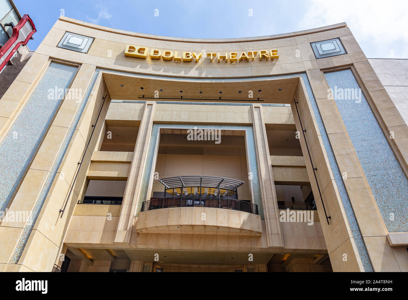 Los Angeles, California, USA. May 31, 2019. Front upwards view of the Dolby Movie Theatre, also known as the Kodak Movie Theatre, located in LA Stock Photo