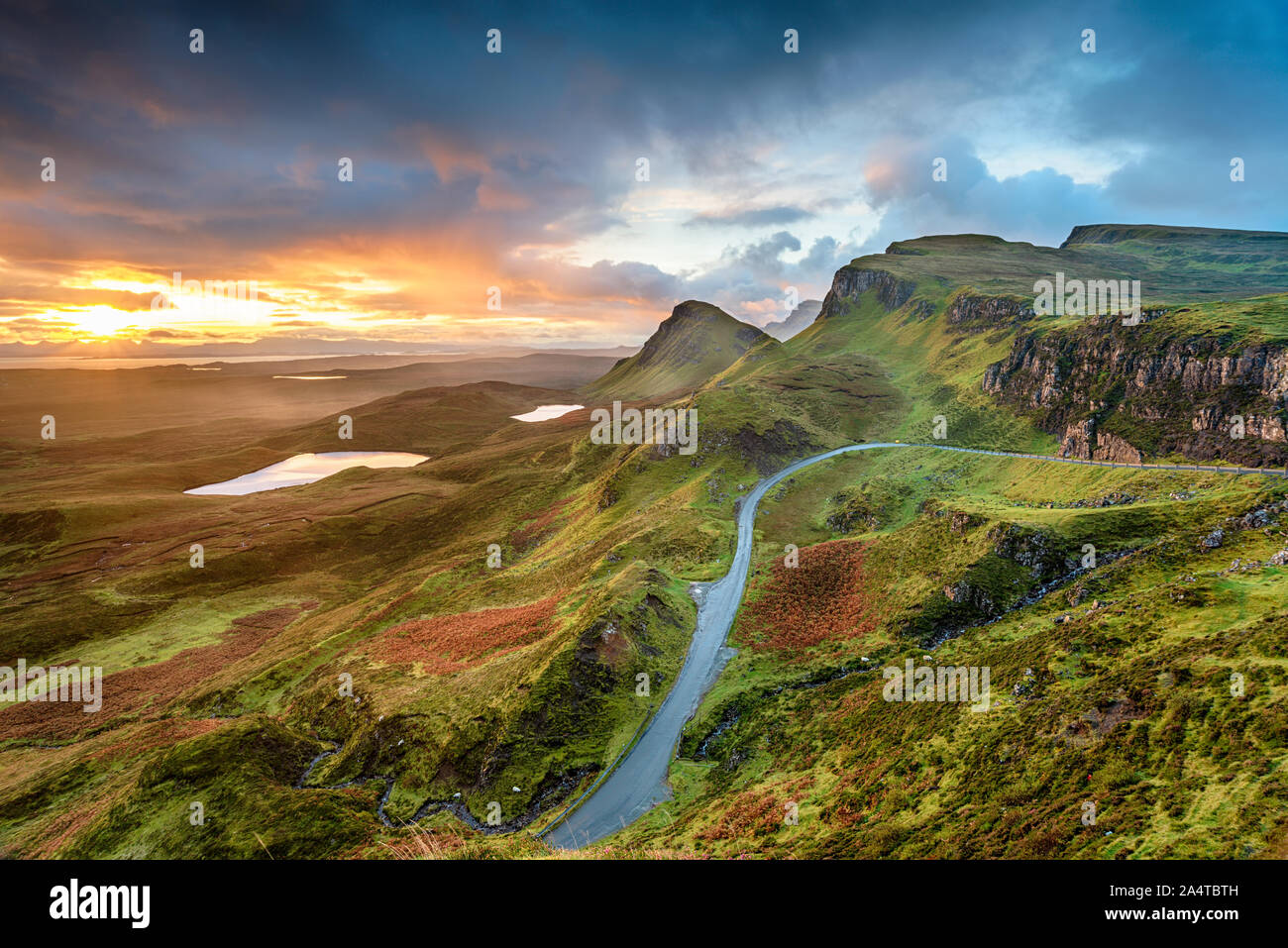 Stunning sunrise over the Quiraing on the Isle of Skye in Scotland Stock Photo