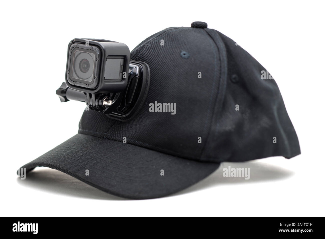 Baseball cap with Gopro action camera session 5 attached Stock Photo