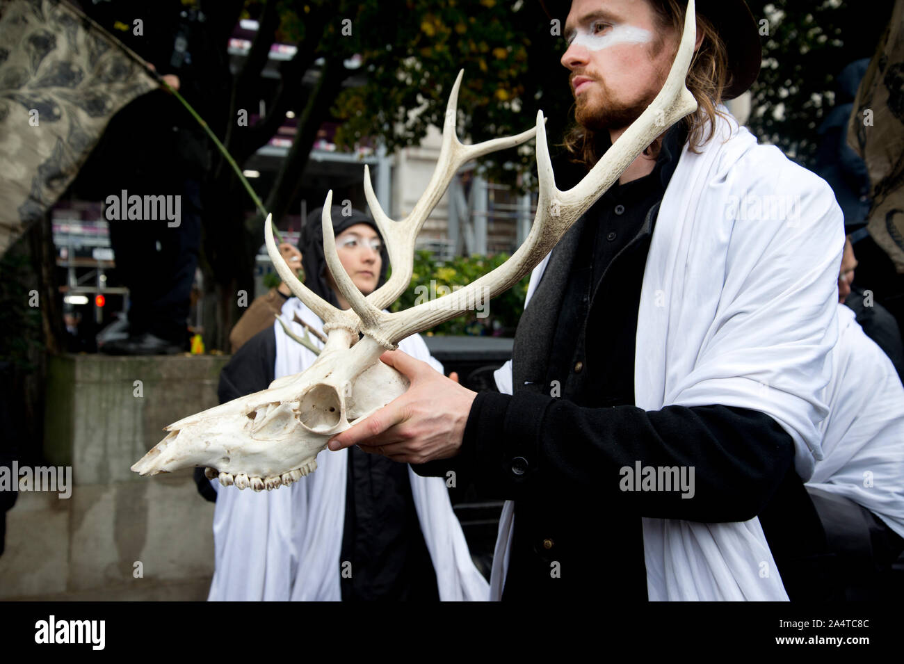 London October 12th 2019  Extinction Rebellion Funeral March from Marble Arch. Protesters with skulls of animals. Stock Photo