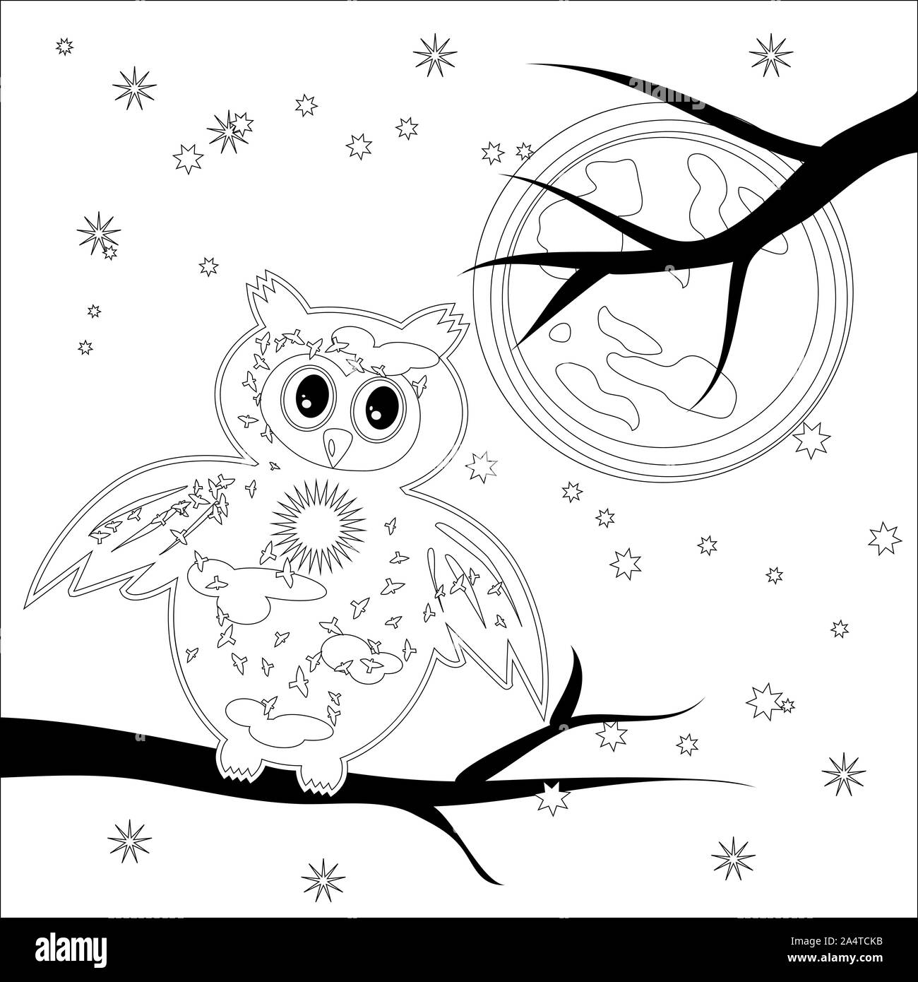 Coloring book for adult and older children. Coloring page with cute owl ...