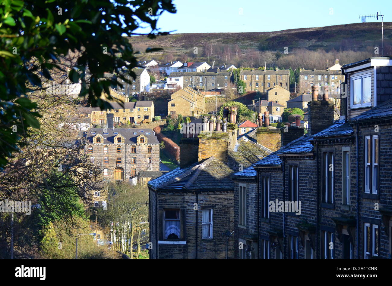 Houses on the hill side, Haworth, Yorkshire Stock Photo