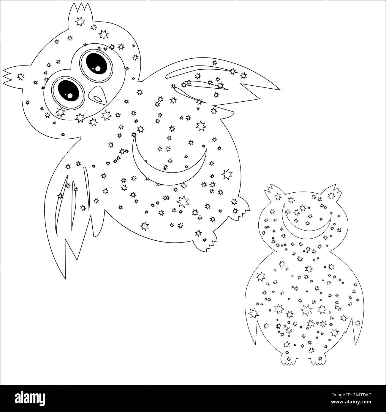 Download Coloring Page With Symbol Moon Sun Owl Coloring Book For Adult Antistress Album Wall Mural Art Tattoo Black And White Outline Illustration Stock Photo Alamy