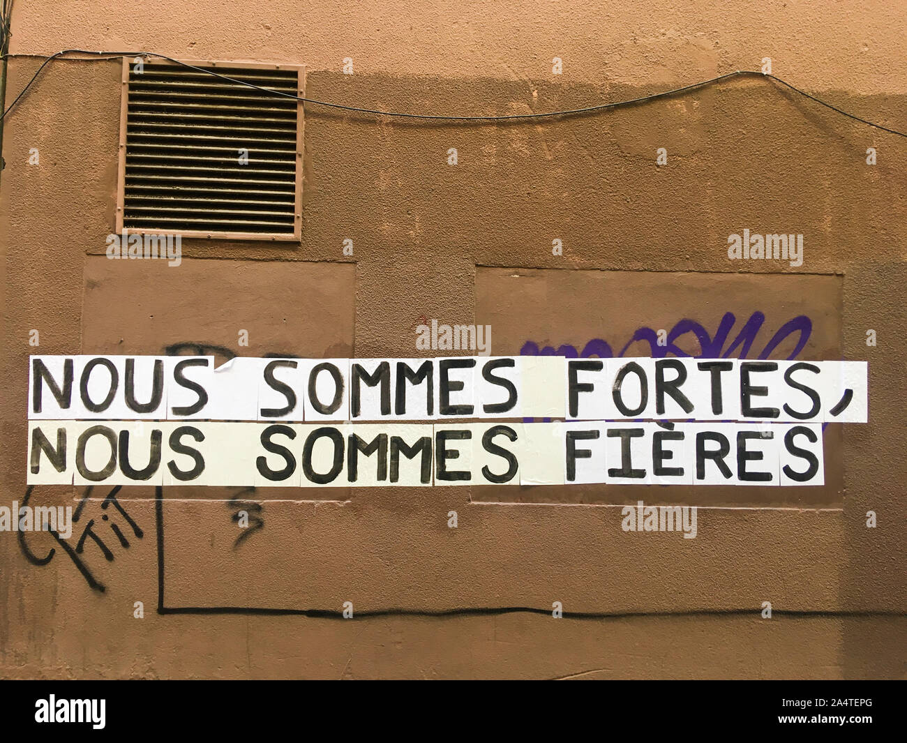 Feminist posters protest against sexism, Lyon, France Stock Photo