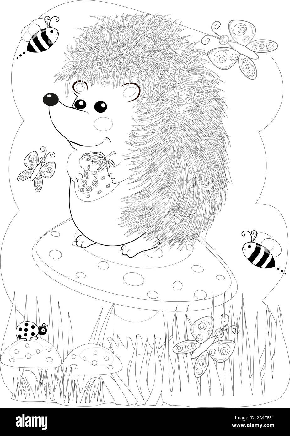 Illustration Zentangl Doodle Hedgehog Coloring Page Anti Stress For Adults Black And White Stock Photo Alamy