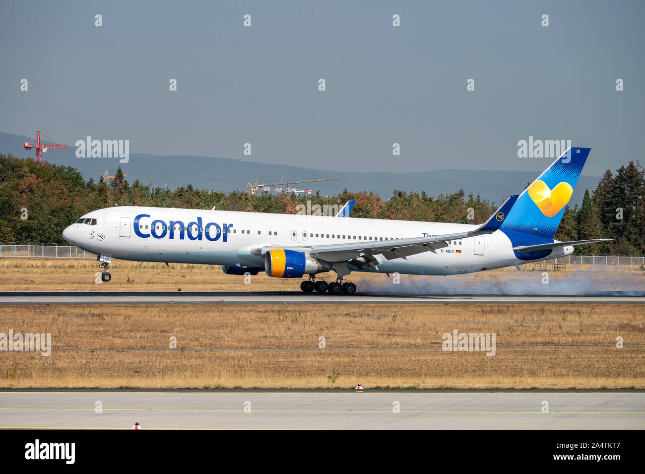 Frankfurt, Hesse / Germany - August 29 2018Airplane of Condor (Boeing 767-330 - D-ABUI) on the northwest runway of Frankfurt airport Stock Photo