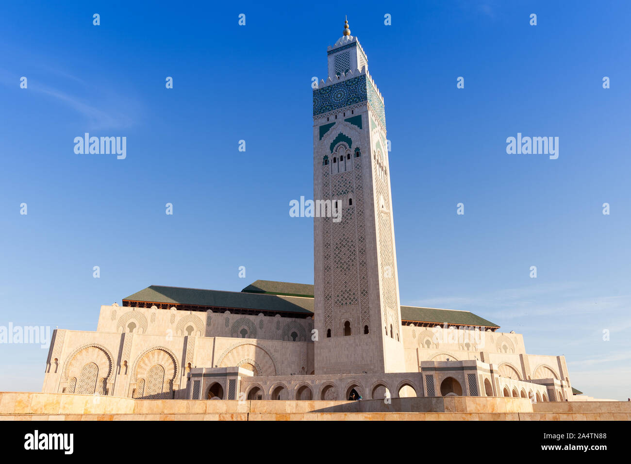 Mosque Hasan II in Casablanca, Morocco on a sunny morning. It is one of the biggest mosques in the world with the highest minaret, 210 meters high. Stock Photo