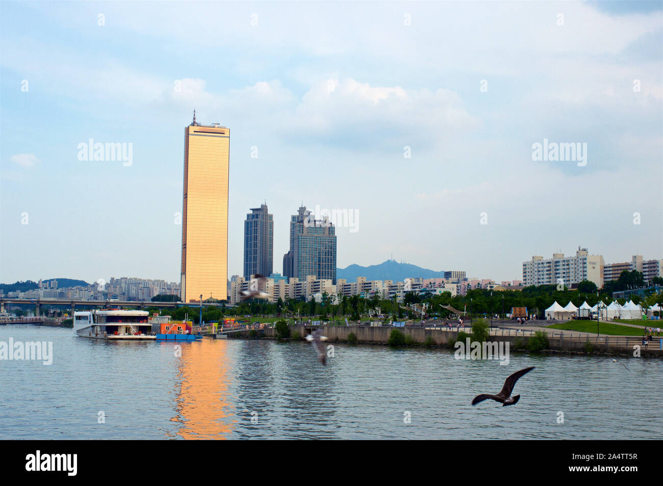View to 63 building from the Hang river in Seoul in summer in South Korea Stock Photo