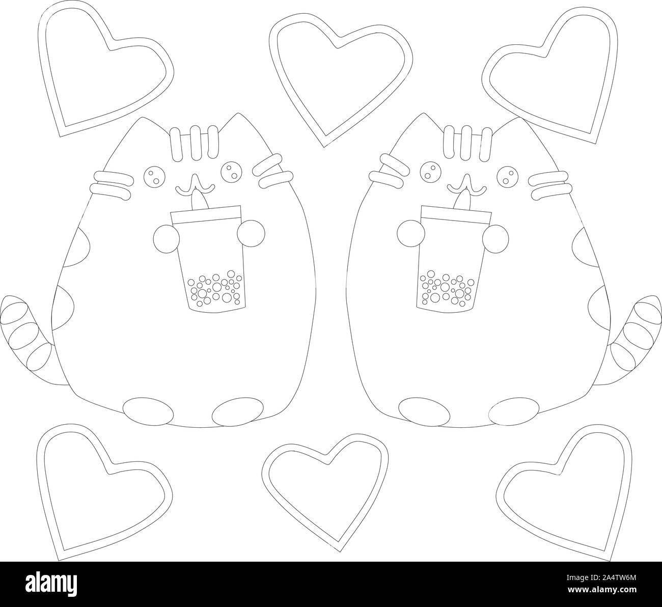 Coloring Page Outline Of cartoon fluffy cat. Coloring book for kids Stock Photo