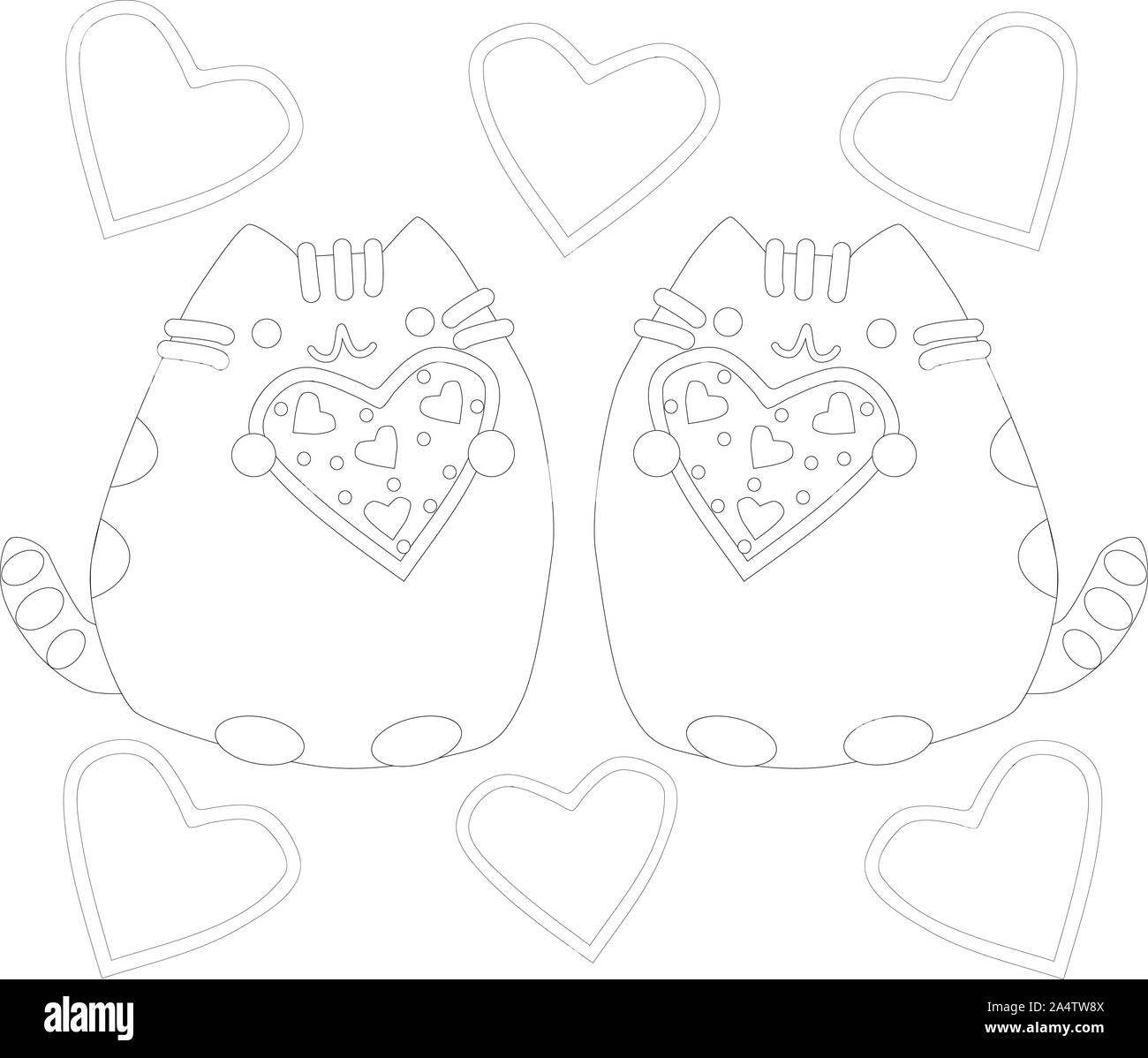 Coloring Page Outline Of cartoon fluffy cat. Coloring book for kids Stock Photo