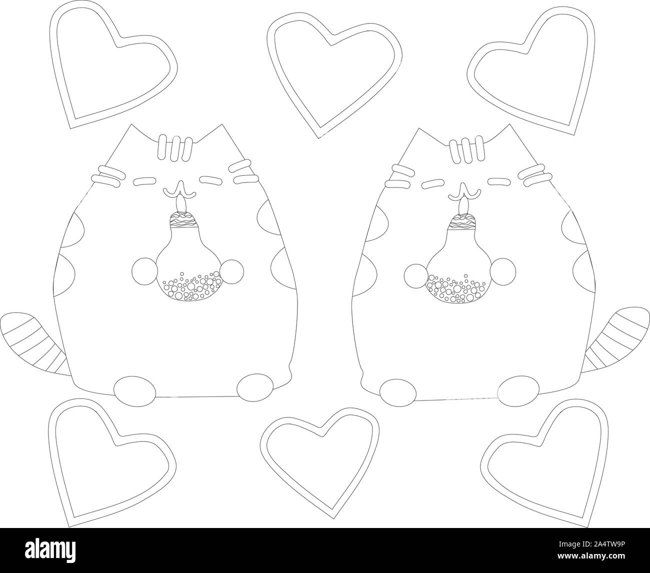 Coloring Page Outline Of cartoon fluffy cat. Coloring book for kids Stock Photo